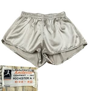 Vintage 1970s Champion Knitwear Silver Satin Running Shorts made in USA / MED -
